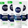 Nivea Men Sensitive Crema Idratante Uomo Idratante Previene le Irritazioni senza Profumo - 3 Flaconi 75ml