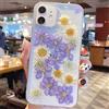 Tybiky Custodia per iPhone 11 Pro, realizzata in TPU trasparente, con veri fiori pressati, cover per iPhone 11 Pro, fiori bianchi e blu