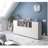 CAESAROO Madia soggiorno 150x41 cm Bianco opaco e Cemento con 3 ante - Cemento/Bianco