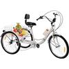 awolsrgiop Triciclo per adulti 24 pollici, pieghevole, 3 ruote, 7 marce, per adulti, triciciclo, bicicletta, bici da crociera con luce a LED, porta bicchiere (bianco)