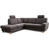 CAVADORE Wisconsin - Divano ad angolo con 2 poggiatesta, stile rustico, gambe in legno di faggio, microfibra effetto pelle, dimensioni: 248 x 88 x 215 cm (L x A x P), colore: grigio scuro