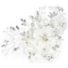 HONEY BEAR donna clip pettine per capelli,gioielli da sposa,accessori per capelli sposa,gioielli a forma di fiore con finte perle e strass, bianco (Argento)