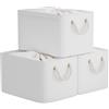 OUTBROS Cesto Portaoggetti Pieghevole Confezione da 3, 33 x 23 x 20 cm Scatola con Coulisse e Manici, Organizer Armadio in Tessuto, Bianco