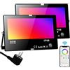 Neliwo Faretto Led da Esterno, 2 Pezzi 80W Faretti Led RGB Cambio Colore,Equivalente 800W,16 Milioni Colori,8000LM Super Luminoso,Bianco Caldo 2700K,Impermeabile IP66 Interna ed Esterna per Giardino,Cortile
