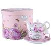 London Boutique - Set da tè per una teiera in porcellana, stile vintage, motivo floreale, rosa, lavanda