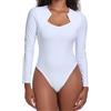 EVELIFE Body da Donna Sexy Morbido a Maniche Lunghe Body Girocollo Camicetta Casual Top (Bianco,XL)