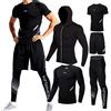 BOOMCOOL Set di abbigliamento sportivo da uomo, pantaloni a compressione, pantaloncini, maglia maniche lunghe, maglietta e giacca, per allenamento, fitness, palestra, attività all'aperto, corsa, confezione