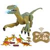 BAKAJI Dinosauro Telecomandato Giocattolo Velociraptor Ricaricabile Luce Led e Ruggito