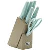 BAKAJI Set 7 Pezzi 5 Coltelli Forbici 1 Ceppo Impugnatura Elegante e Ergonomica
