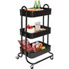 BAKAJI Carrello da Cucina 3 Ripiani con Ruote e 3 Cesti Portaoggetti46x40x84cm Nero
