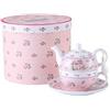 London Boutique Teiera e tazza in porcellana stile vintage, decorazione floreale, colore rosa, in confezione regalo, Ceramica, Pink, 15x15cm
