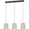 Eglo Fattoria - Lampadario a 3 luci per il tavolo da pranzo, lampadario | per sala da pranzo in legno chiaro, tessuto bianco metallo nero, lampadario con attacco E27, 90 cm