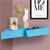 Mensola Doppio Cassetto Angolo Sospeso Parete Scaffale Angolare Legno MDF Blu