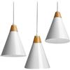 BAKAJI Set 3 Lampadari Sospensione Moderno Design Lampada Metallo Legno Bianco E27