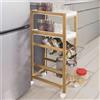 BAKAJI Carrello Cucina Slim Salvaspazio Legno Bambu 4 Ripiani 2 Vassoi 2 Cestelli Ruote