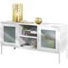 BAKAJI Armadietto Mobiletto TV in Metallo Vetro Mobile Basso Televisione Bianco Moderno