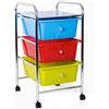 BAKAJI Carrello Estetista In Acciaio Cromato Cassettiera 3 Cassetti Colorati E 4 Ruote