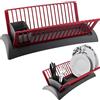 BAKAJI Scolapiatti Cola Piatti in Plastica con Scola Posate Cucina 46x26x14cm Rosso