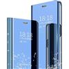 TenYll Custodia per Xiaomi Mi 9 Lite, Flip Cover, Portafoglio PU Pelle Case, Ultra-Sottile Traslucido Specchio Custodia Flip Case, Smart Case, Supporto - Blu