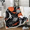 Loussiesd Coperta in pile da pallacanestro coperta sportiva in peluche per divano letto 3D palla Sherpa coperta atleta competitivo sfocato coperta doppia 150 x 179 cm
