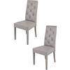 t m c s Tommychairs - Set 2 sedie Chantal per cucina e sala da pranzo, struttura legno di faggio grigio chiaro, seduta e schienale con bottoni imbottiti e rivestiti in pelle artificiale grigio chiaro