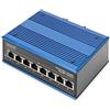 DIGITUS Switch di rete - Gigabit Ethernet 8 porte - Montaggio su DIN rail - Morsettiera - Senza ventole - Nero/blu