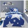 GC GAVENO CAVAILIA Lussuoso lenzuolo con angoli per bambini, con copripiumino super stellato o tende per bambini, facile da pulire, in policotone, blu navy, set copripiumino singolo