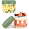 Musiwanna Overnight Oats - Bicchieri da 300 ml, 2 pezzi, per Overnight Oats con coperchio ermetico, piccoli barattoli rotondi in vetro per Meal Prep, Jogurt, cereali, porridge (coperchio verde)