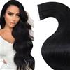 LaaVoo Extension Capelli Veri Biadesivo 20pz - Nero Naturale Capelli Lunghi Lisci Remy - Extension Biadesive per Capelli Veri Invisibile Adesive 70cm 65g #1