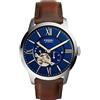 Fossil Orologio Townsman da uomo, movimento meccanico automatico, cassa in acciaio inossidabile silver da 44 mm con cinturino in pelle, ME3110, Blu