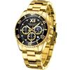 MEGALITH Orologio Cronografo Uomo Acciaio Oro - Designer Fase Lunare 43mm, Grande Impermeabile Luminoso Data Quarzo, Moda Regali
