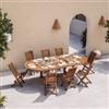 DEGHI Set pranzo tavolo ovale allungabile 180/240x120 cm e 8 sedie in legno teak - Louis