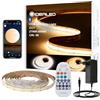 GIDEALED Kit striscia luci LED COB GIDEALED, 5 m CCT DC24V regolabile 2700K-6500K, bianco caldo, bianco freddo, CW WW, striscia luci LED Cob con telecomando RF, applicazione Bluetooth, illuminazione ambientale