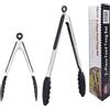 GWCLEO Pinze da Cucina, 2 Pezzi Professionali Pinze per Barbecue in Acciaio Inossidabile e Silicone, Pinze da Cucinare per Frittura, Buffet, Servire, Spaghetti, Insalata e Pasta(Nero,23 e 30 CM)