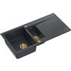 QUADRON Lavello in granito | dimensioni 50 x 100 x 21/16 cm, colore: Nero + Oro Pvd | EVAN 156 lavello cucina a doppia vasca con scolapiatti | con foro per rubinetto