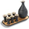 TEANAGOO Set da Sake Tradizionale Giapponese, Caraffa da Sake (170 ML) con 6 Tazze da Sake (25 ML) per Liquore Soju Giapponese Caldo o Freddo con Set di Vassoi Bambo da Portata 10 pz/set