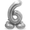 Folat 64716 Palloncino di alluminio con Base Numero Figura 6 Argento 86 cm - decorazione palloncino di elio per compleanno, anniversario