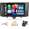 NHOPEEW [2G+32G] Autoradio pour Mercedes Benz Smart Fortwo 2011-2015, écran tactile Android de 9 pouces, Apple Carplay sans fil et Android Auto / 1080P / WiFi + caméra de recul AHD + microphone