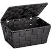 Wenko Cestino con coperchio Adria nero - cestino per il bagno, Polipropilene, 19 x 10 x 14 cm, Nero