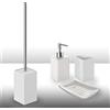 Gedy Queenstown 4 Pezzi, 1 Porta Solido, 1 Scopino WC, 1 Dispenser Sapone, 1 Portaspazzolini da Bagno, Set in Ceramica Ecologica, Finitura Bianca, Design R&S, 2 Anni di Garanzia, Unica