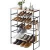 YAMAZAKI 3370 TOWER 6~Tiered Wood~Top Shoe Rack, black, Steel/Wood, 66 x 25 x 87 cm