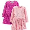 Simple Joys by Carter's 2-Pack Long-Sleeve Dress Set Vestito Casual, Denim Scuro/Marrone Maculata, 5-6 Anni (Pacco da 2) Bambina