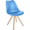 CLP Sofia Plastic Chair I Sedia da pranzo con seduta in ecopelle e scocca in plastica I Sedia in plastica con struttura in legno a 4 gambe, Colore:azzurro, Colore del telaio:natura (rotondo)