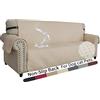 XINEAGE Copridivano 3 Posti, Impermeabile Copridivano Reversibile, Copri Divano Trapuntato con Tasche Laterali, Copridivani Moderno per Cani e Gatti, Beige