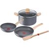 Tefal Set di 5 padelle 24 cm + padelle 20/24 cm + spatola, induzione, rivestimento antiaderente, Thermo-Signal, cottura sana, made in Francia, Natural Force G2669282