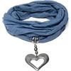 Vestopazzo sciarpa gioiello in tessuto jersey bluette con pendente cuore grande traforato realizzata a mano in alluminio 100% riciclato. Nickel tested AL18054