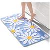 QJHOMO Tappeto da bagno blu, con motivo a margherite, antiscivolo, lavabile, con fiori bianchi e gialli, morbido tappetino da bagno, 60 x 120 cm