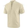YAOBAOLE Camicia Larp Uomo Medievale Estiva in Cotone Lino con Laccio Doppio Beige 2XL