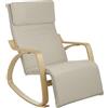Baroni Home Sedia a Dondolo con Braccioli in Legno da Interno, Poltrona a Dondolo ergonomica in Tessuto con Poggiatesta e Poggiapiedi Regolabile a 5 Altezze, Max 150 kg, Salotto Camera, Beige