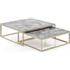 Wink Design Arden-Q White Marble Set 2 Tavolini, Oro Lucido, Marmo Bianco Lucido, Grande H27 x 75 x 75 cm, Piccolo H22 x 65 x 65 cm